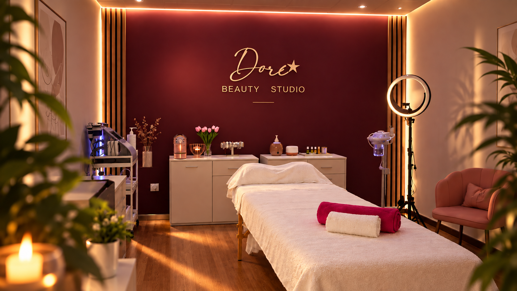 Interior elegante do Doré Beauty Studio